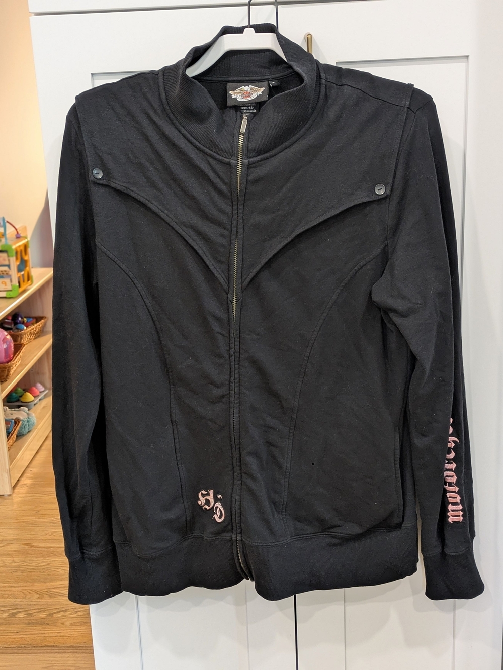 Harley-Davidson Black Zip Sweater with Pink Embroidery